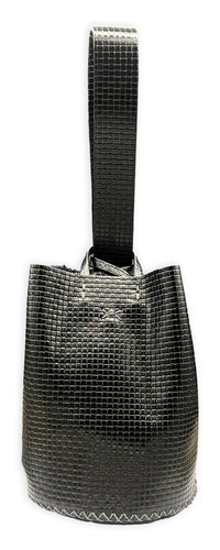 navigli bag | black geometric-embossed upcycled leather
