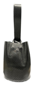 navigli bag | black geometric-embossed upcycled leather