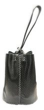 navigli bag | black geometric-embossed upcycled leather