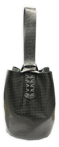 navigli bag | black geometric-embossed upcycled leather