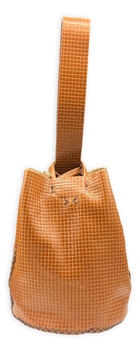 navigli bag | cognac geometric-embossed upcycled leather