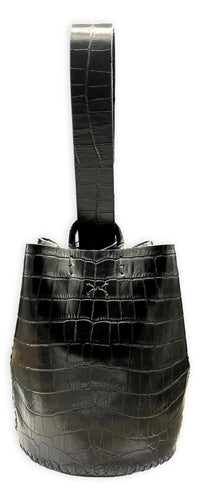 navigli bag | black croc-embossed upcycled leather