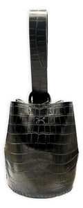 navigli bag | black croc-embossed upcycled leather