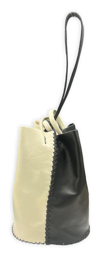 navigli bag | ivory and black two-color upcycled leather