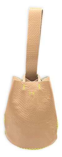 navigli bag | light beige glossy snake-embossed upcycled leather with neon stitches