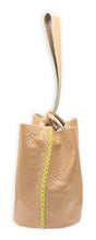 navigli bag | light beige glossy snake-embossed upcycled leather with neon stitches
