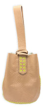 navigli bag | light beige glossy snake-embossed upcycled leather with neon stitches