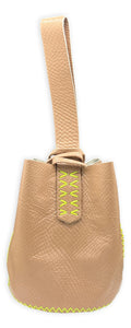 navigli bag | light beige glossy snake-embossed upcycled leather with neon stitches