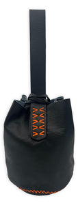 navigli bag | black floater upcycled leather with orange stitches