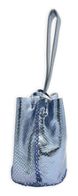 navigli bag | metallic light blue snake-embossed upcycled leather with blue stitches