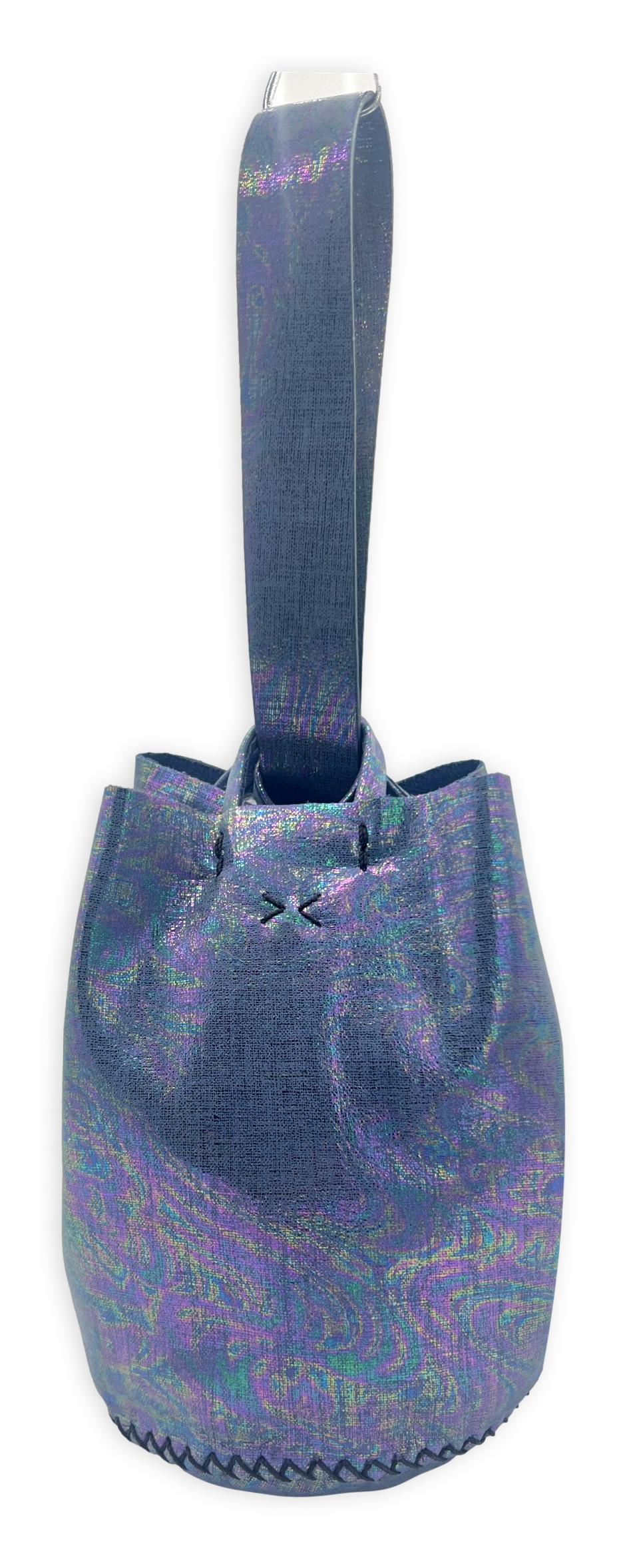 navigli bag | dark metallic gray holographic upcycled leather