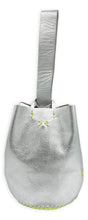 navigli bag | silver floater upcycled leather with neon stitches