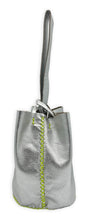 navigli bag | silver floater upcycled leather with neon stitches