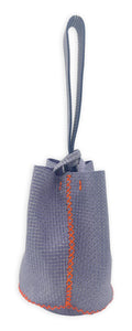 navigli bag | lavender geometric-embossed upcycled leather with orange stitches