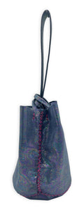 navigli bag | holographic upcycled leather with pink stitches