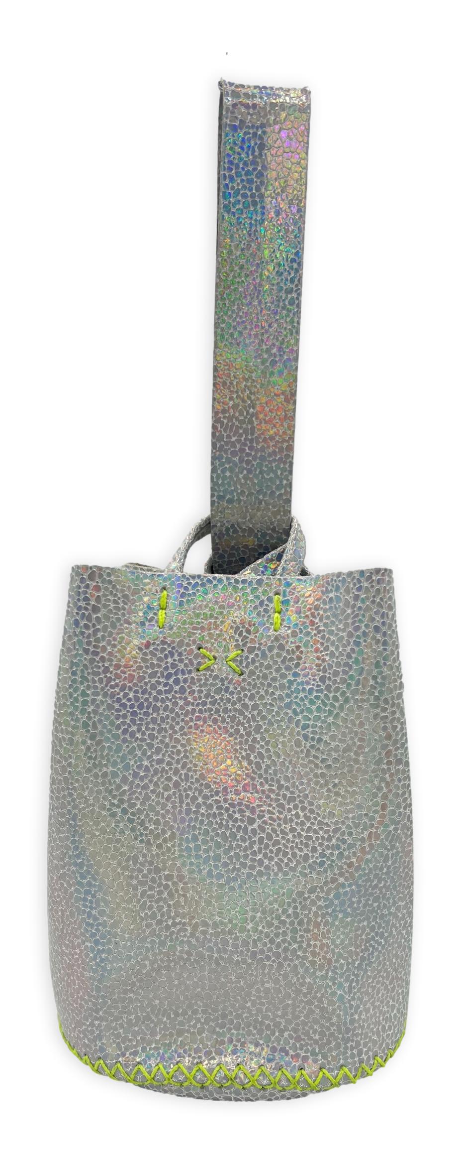 navigli bag | holographic upcycled leather with neon stitches