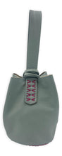 navigli bag | light blue upcycled leather with pink stitches