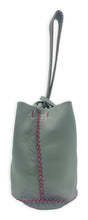 navigli bag | light blue upcycled leather with pink stitches