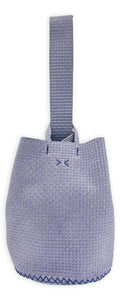 navigli bag | lavender textured upcycled leather with blue stitches