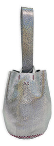 navigli bag | holographic upcycled leather with pink stitches