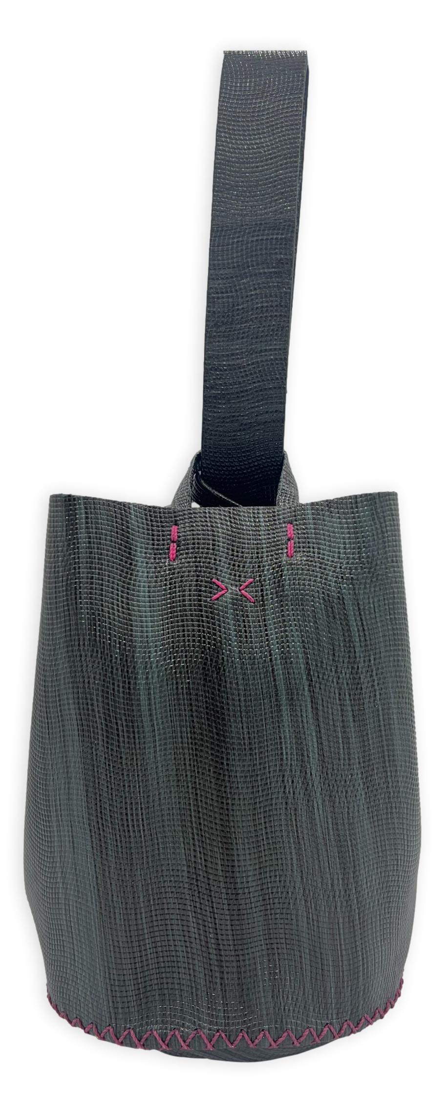 navigli bag | stingray-embossed upcycled leather with pink stitches