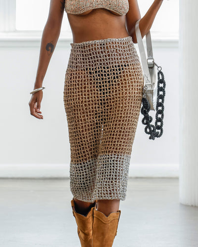 tripla skirt| upcycled leather crochet