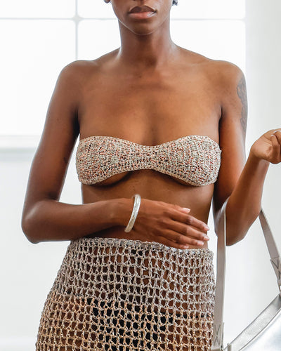luz top | upcycled leather crochet