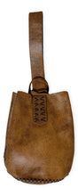 navigli bag | distressed light brown upcycled leather with navy stitching