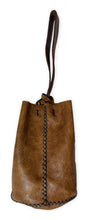 navigli bag | distressed light brown upcycled leather with navy stitching