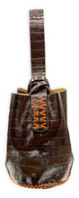 navigli bag |  brown croc-embossed upcycled leather with oranges stitching