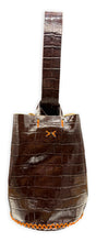 navigli bag |  brown croc-embossed upcycled leather with oranges stitching