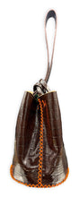 navigli bag |  brown croc-embossed upcycled leather with oranges stitching