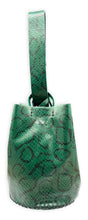 navigli bag | green abstract print snake-embossed upcycled leather