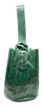 navigli bag | green abstract print snake-embossed upcycled leather