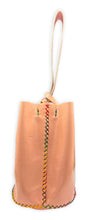 navigli bag | nude patent upcycled leather with rainbow stitching