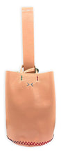 navigli bag | nude patent upcycled leather with rainbow stitching