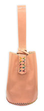 navigli bag | nude patent upcycled leather with rainbow stitching