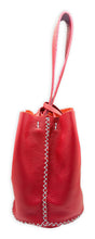 navigli bag | red upcycled leather with light blue stitching