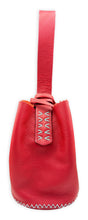 navigli bag | red upcycled leather with light blue stitching