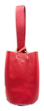navigli bag | red upcycled leather with light blue stitching