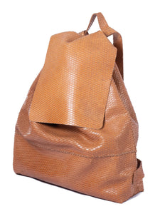 bay ridge large backpack | brown geometric-embossed upcycled leather