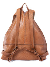 bay ridge large backpack | brown geometric-embossed upcycled leather