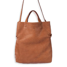 vila medium | brown geometric-embossed upcycled leather