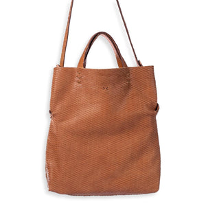 vila medium | brown geometric-embossed upcycled leather