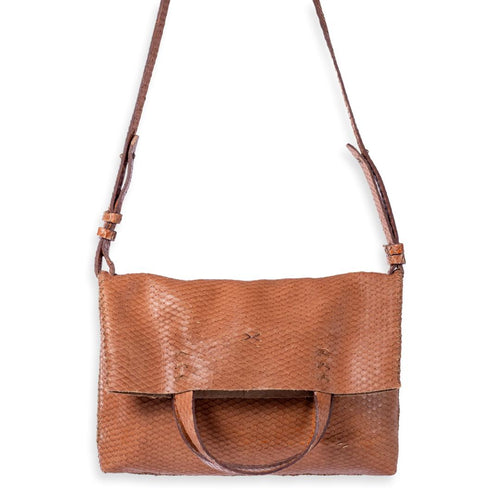vila medium | brown geometric-embossed upcycled leather