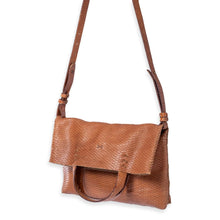 vila medium | brown geometric-embossed upcycled leather