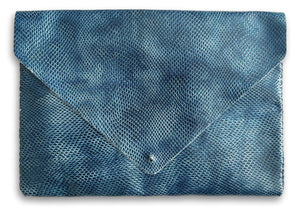 downtown case | blue snake-embossed upcycled leather