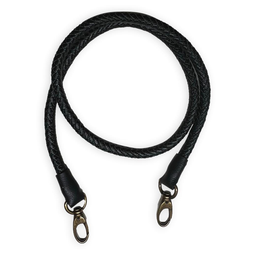 black hand-braided leather strap