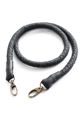 hand-braided leather strap - black - Volta Atelier